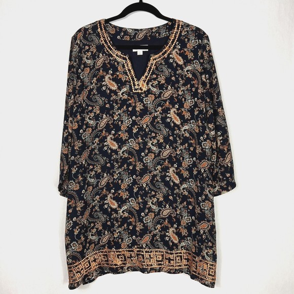 Magnolia Grace Tops - Magnolia Grace Tunic Top Womens Large Navy Multi Embroidered Paisley Boho Design